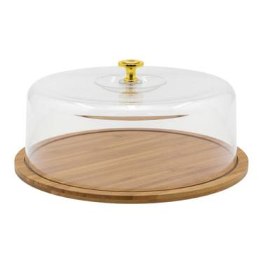 Imagem de Boleira Porta Bolo Torta Base Bambu Tampa Acrílico Pegador - Kadê