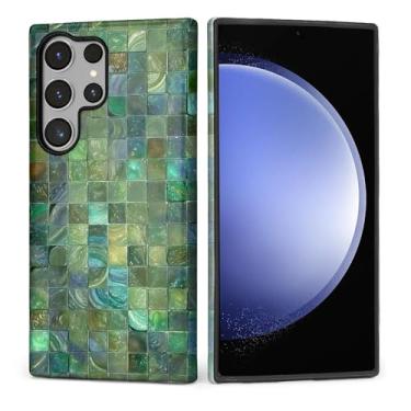Imagem de Kapadiy Capa para Samsung Galaxy S24 Ultra, design de mosaico de vidro tonificado verde com proteção dupla híbrida de silicone rígido PC à prova de choque, capa protetora antiarranhões para homens e