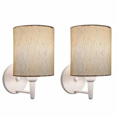 Imagem de Kit-2 Arandela Cilíndrica Md-2009 Base Branco Cúpula Em Tecido 14x15cm Linho Bege - Bivolt