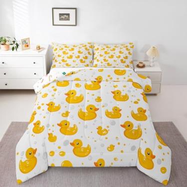 Imagem de Erosebridal Jogo de cama infantil fofo de pato amarelo, kawaii, de borracha, para crianças, meninas, meninos, conjunto de cama com estampa de animal, presentes para amantes de animais de estimação, 2