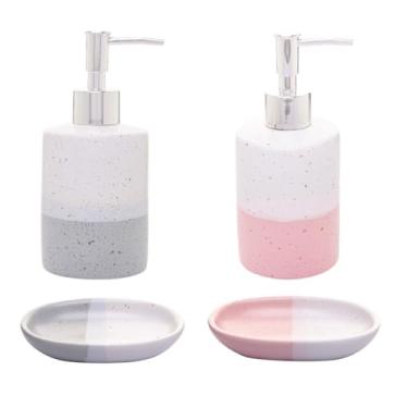 Imagem de Conjunto para Pia de Banheiro 2 Peças Cerâmica Degradê – Porta Sabonete Líquido e Saboneteira