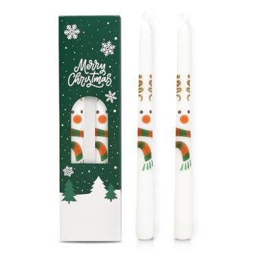 Imagem de Pacote com 2 velas cônicas de Natal, castiçais sem cheiro de 25 cm com design de rena para mesa central, cornija de lareira, guirlanda do advento, casamento de inverno e decoração de casa festiva
