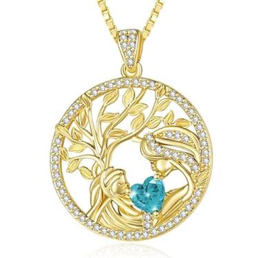 Imagem de CupidGift Colar de árvore da vida para mulheres, dourado, para mãe, presente de aniversário de aniversário, Natal, presente para esposa, ouro branco 14 K 18K, joia moderna com pingente de pedra do mês