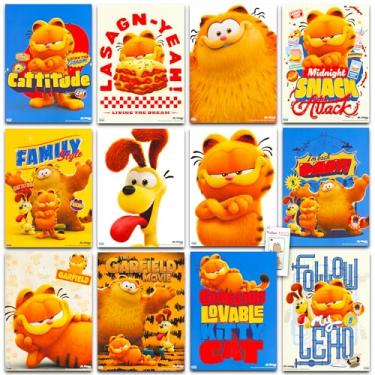 Imagem de Garfield Livro de pôster - O pacote inclui 12 pôsteres de desenho animado de gato para quarto de meninos, decorações e mais marcador de livro | Decoração de sala de cinema Garfield para meninos