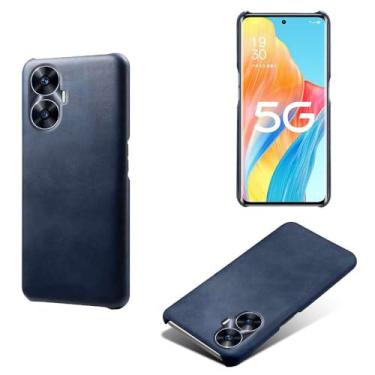 Imagem de Capa para OPPO Realme C55,Proteção contra quedas,Casca de volta de cor sólida simples,Design de couro de imitação de plástico-Blue