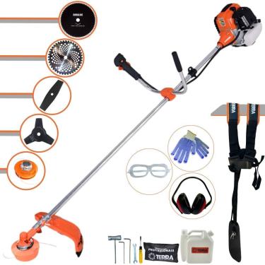 Imagem de Aparador de Grama À Gasolina Terra GR520XP 2T 52cc 2,5HP de Potência 6.500rpm Roçadeira Completa Com Carretel de Nylon e Kit 4 Lâminas de Corte + EPI