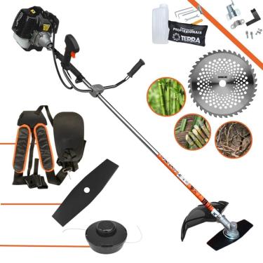 Imagem de Roçadeira Multifuncional À Gasolina Terra GRH520 52cc 2,5HP Motor 2T Alta Rotação Com Carretel de Nylon + Faca 2 Pontas + Faca 40 Dentes de Vídea