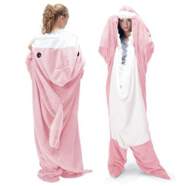 Imagem de Cobertor vestível com capuz Touchat Shark para adultos rosa