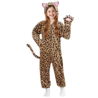 Imagem de Fantasia de gato chita para meninas, pijamas de leopardo de 4 a 12 ano