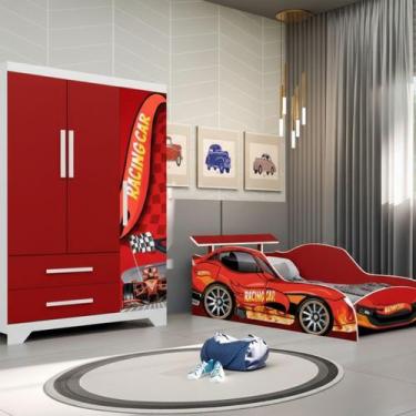Imagem de Jogo de Quarto Infantil - Cama e Guarda Roupa Carro Racing Car - GD MÓ