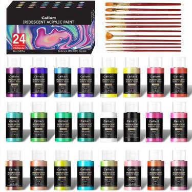 Imagem de Conjunto de tinta acrílica Caliart 24 cores 59ml com 12 pincéis