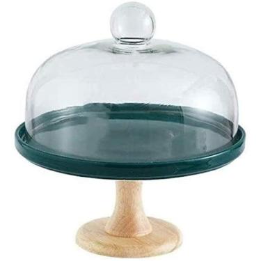 Imagem de Suportes de bolo, suporte de bolo, placa de cerâmica para pastelaria com base de festa de madeira, bandeja de vidro para salada de sobremesa, capa de rosquinha de sushi, bandeja decorativa para servir