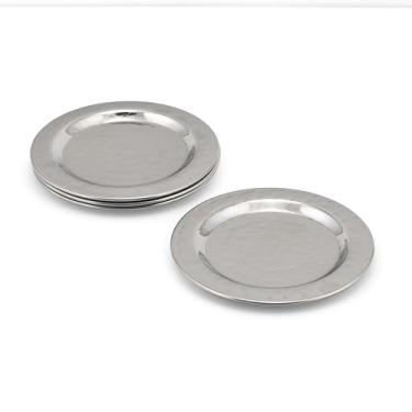 Imagem de Leather & latch Conjunto de 4 porta-copos de aço inoxidável martelado - base antiderrapante, porta-copos duráveis e reutilizáveis para bebidas quentes e frias - proteção de mesa elegante para casa e