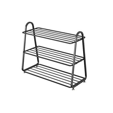 Imagem de Prateleira para sapatos de metal, organizador de armazenamento, prateleiras pretas para armazenamento de sapatos com estrutura de ferro estável para armários de entrada, armazenamento de sapatos de 3