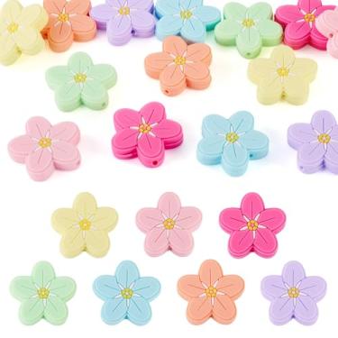Imagem de FASHEWELRY 14 peças de contas focais de silicone, flores fofas, contas de silicone, contas soltas de borracha para canetas, chaveiro, colar, pulseira, cordão, acessórios, artesanato DIY
