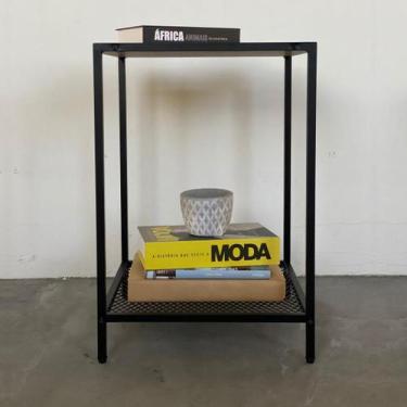 Imagem de Mesa Lateral Auxiliar Industrial Retrô Quadrada 1 Prateleira Madeira/A