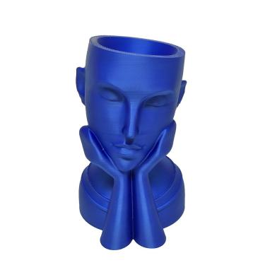 Imagem de Rosto Enfeite Decoração Impressão 3d Porta Objeto Vaso 14 Cm Sala Azul Metálico
