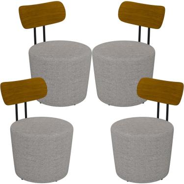 Imagem de Kit 04 Poltronas Para Sala De Estar Decorativa Base Fixa Luara M03 Linho Cinza - Lyam Decor