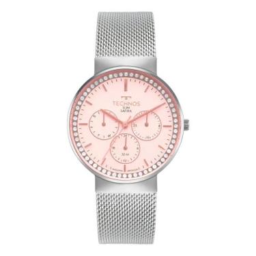 Imagem de Relógio Technos Feminino Slim Vidro Safira Prata Rosa 6P29ALV/1J