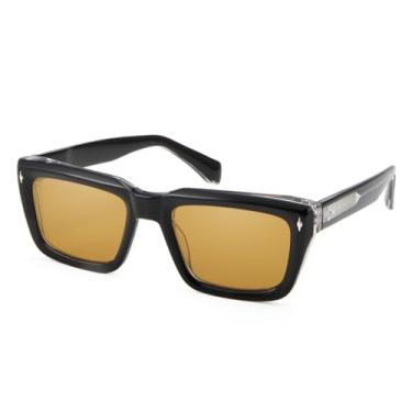 Imagem de HCHES Óculos de sol masculinos de acetato preto, tons amarelos (laranja cristal)