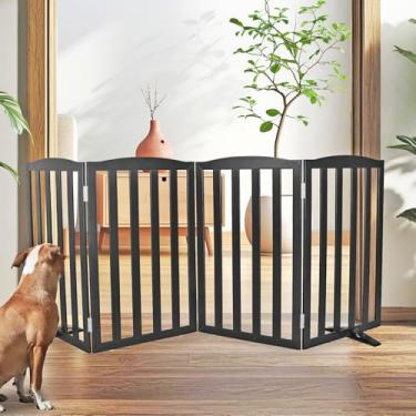 Imagem de SFJC Portão interno independente para cães, portões dobráveis para cães, escadas ou corredores, portão branco de madeira para animais de estimação para casa, cerca para animais de estimação com pés de