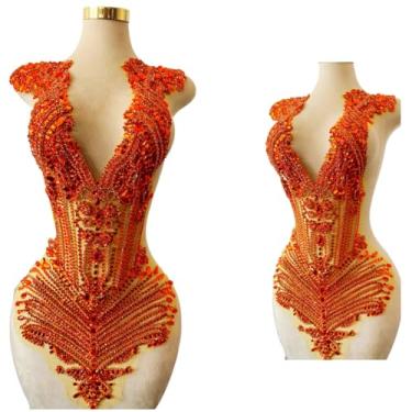 Imagem de Aplique de corpete de contas feitas à mão com design grande em malha costurada em strass lantejoulas remendos radiantes para festa de casamento, vestido de noite, acessórios faça você mesmo, 78 x 30