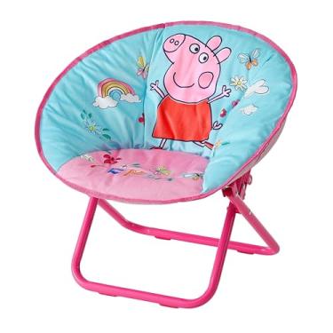 Imagem de Idea Nuova Peppa Pig Cadeira dobrável de 48 cm para quarto, sala de jogos ou sala de TV, cadeira infantil com moldura de metal dobrável, portátil e confortável, para maiores de 3 anos