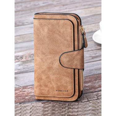 Imagem de Carteira feminina moderna de couro retrô fosco com zíper bolsa de mão longa bolsa de mão bolsa de pulso casual para negócios, Marrom café, 7 x 1 x 3 inches