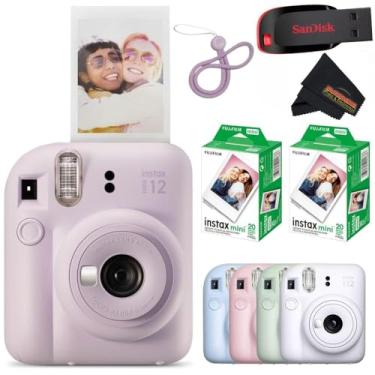 Imagem de Fujifilm Câmera instantânea Instax Mini 12 lilás roxa com 40 folhas Fujifilm Instax Mini Filme, pano de limpeza de microfibra Sunshine Photo incluído