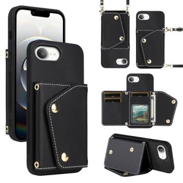 Imagem de Dibosom Capa de celular compatível com iPhone SE4 2024 com 5 compartimentos para cartões, fina e fina e alça de ombro, suporte de cartão de crédito de couro PU, acessórios para celular para iPhone SE4