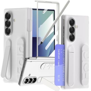 Imagem de YQODSZ Capa para Samsung Galaxy Z Fold 7 com alça de dedo com compartimento para cartão, [compartimento para caneta S e caneta] [suporte] [protetor de tela] Capa protetora de proteção de dobradiça de