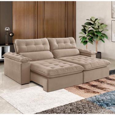 Imagem de Sofá Retrátil E Reclinável Texas 2,34m Veludo Cor Bege 2137 Usb Sem Kit Usb