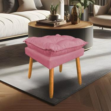 Imagem de Puff Decorativo Opala Suede Rosa Pés Palito Sky Mobile