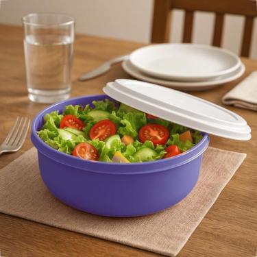 Imagem de Saladeira Plástica Redonda 4,6L Com Tampa Branca Cozinha - GP Plástico