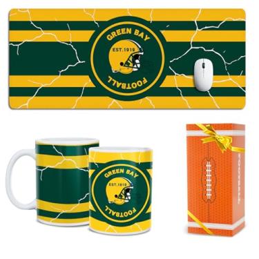 Imagem de Caneca de café para fãs de futebol e conjunto de mouse pad com teclado XXL Tapete temático Merch Shop Men Women Sport Stuff Gear Apparel Packer Team Desk Decor Dad Boyfriend Bf Christmas Xmas Cool