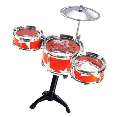 Imagem de Generic Conjunto de Bateria Infantil, Conjunto Divertido de Bateria de Metal e Plástico para Crianças, Montagem Rápida, Fácil de Tocar para Praticar (Vermelho)