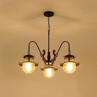 Imagem de Lustre retrô americano com LED, estilo industrial, criativo e moderno, ideal para sala de estar, restaurante, quarto, casa de campo, loft, loja de roupas, lan house, bar, luminária pendente