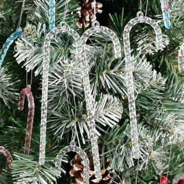 Imagem de 6 pingentes para pendurar em acrílico transparente para árvore de Natal, muleta torcida, bengala doce, decoração de festa (transparente)