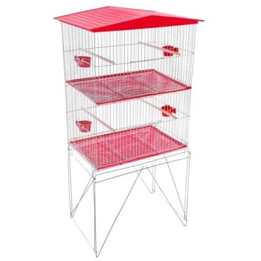 Imagem de Gaiola para Papagaio, Viveiro com Pés Arame Zincado Duplo com Divisória Repartição para Periquito Agapornis Aves Passarinho(Teto Plástico Vermelho)