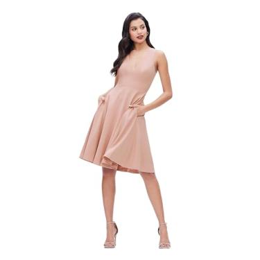 Imagem de Dress the Population Vestido feminino Catalina liso sem mangas justo e flare midi, Blush, PP