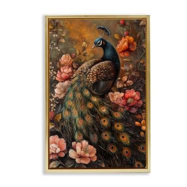 Imagem de Stupell Industries Arte de parede em tela flutuante emoldurada marrom pavão inspirado em Red Morris, design por Petal Prints Design, 63 x 43 cm