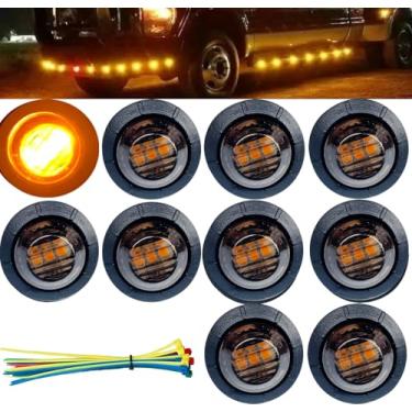 Imagem de Aokzeeo 10 peças 3/4 polegadas led marcador de luz âmbar fumado 3 luzes LED de reboque luzes indicadoras de marcador lateral luzes de folga luzes de sinal de botão lâmpadas de sinal caminhão reboque