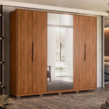 Imagem de Guarda Roupa Casal Atrice Ambiente 6 Portas Nogueira Touch com Espelho e Pés Demóbile - Demartêz