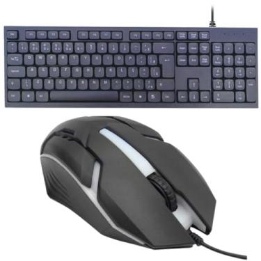 Imagem de Kit Teclado USB para Computador Padrão ABNT2 Preto + Mouse Óptico Gamer Com Fio 1600dpi Combo