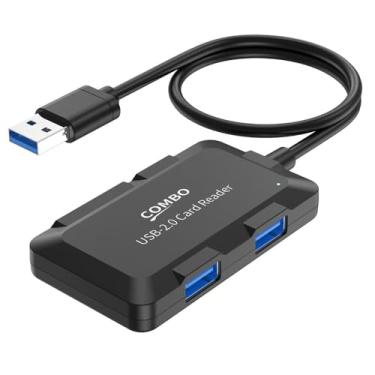 Imagem de Hub USB 2.0 5 em 1 com cabo de 30 cm, expansor de hub USB de 4 portas para laptop, PC, desktop, pen drive e muito mais, transferência de dados de alta velocidade, preto