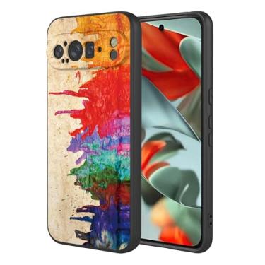 Imagem de OEURVQO Capa artística para Google 9 Pro XL, capa de silicone líquido de toque macio com forro fofo, compatível com carregamento sem fio, capa protetora para Google Pixel 9 Pro XL, aquarela preta