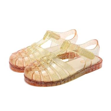 Imagem de TANDEFLY Sandálias Jelly para meninas, bico fechado, fantasia de princesa, verão, pescador, praia, sola de borracha, sandálias rasteiras para crianças pequenas e grandes, Laranja, 10.5 Little Kid