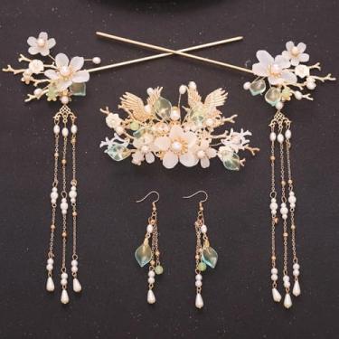Imagem de Acessórios de cabelo para vestido de casamento, flor em forma de U, brincos de estilo chinês, conjunto de grampos de cabelo, enfeite pendente de noiva (estilo 5)