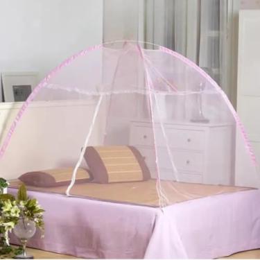 Imagem de Mosquiteiro Tenda para Cama King Dobrável Portátil Proteção Contra Mosquitos(ROSA 150CM)