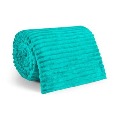 Imagem de Manta de Veludo Microfibra Canelada para Cama de Casal 200x180 cm – Macia, Quentinha e Confortável (Azul Tiffany)